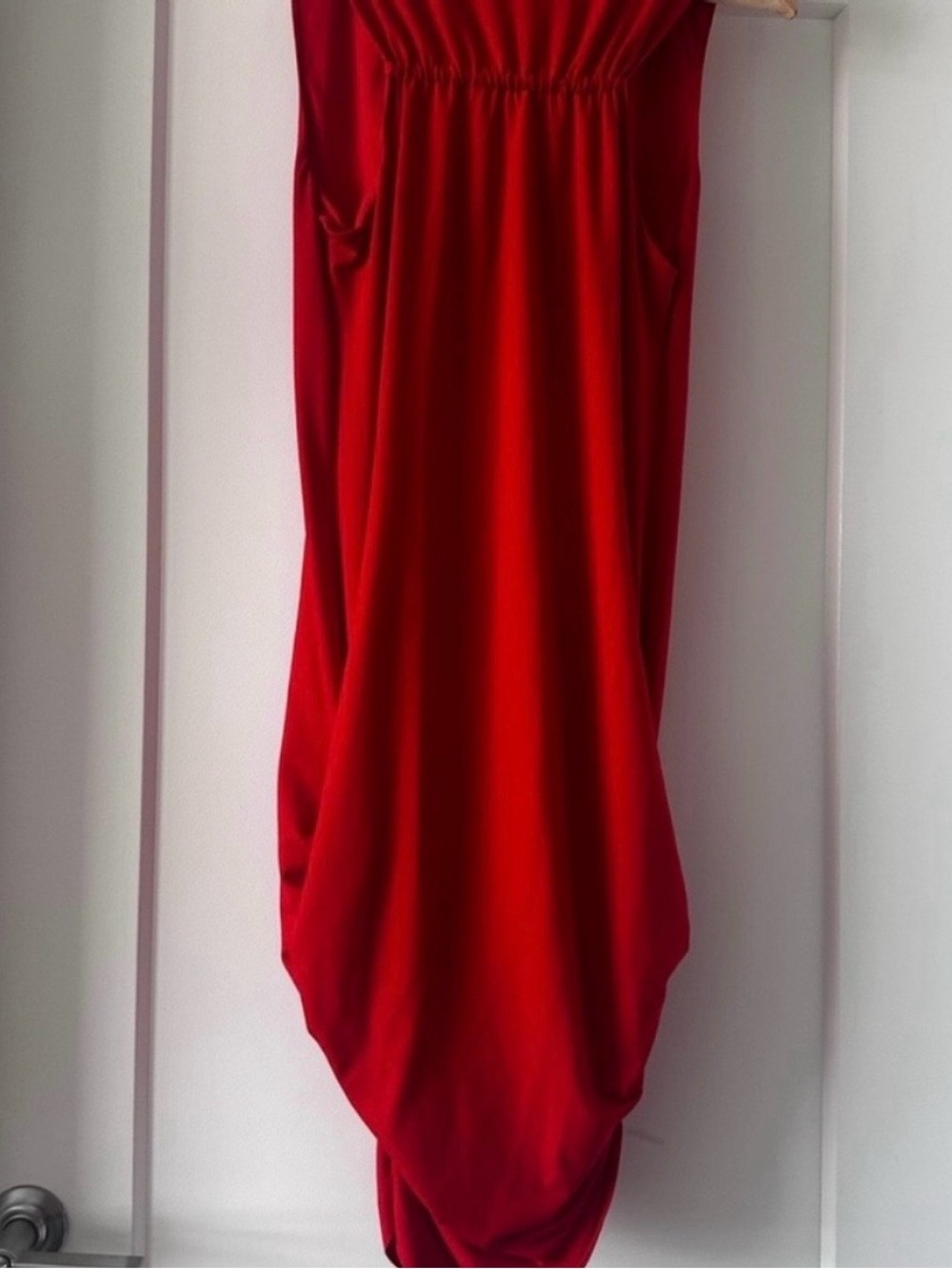 ❤️ Radiant Red RACHEL Roy Ruched Side Racerback Jersey Dress - Size Medium - Picture 7 of 7